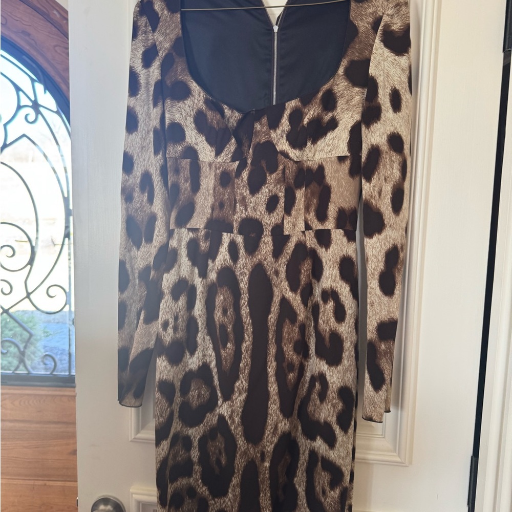 Dolce & Gabbana iconic 109% silk Leopard Print Long Sleeve corset sewn dress new